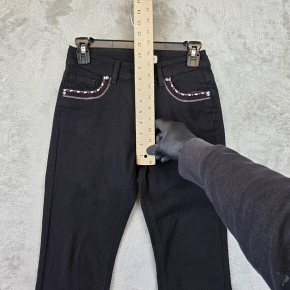 Bamboo Original Denim Jeans Womens 3 Black Bootcut Low Rise Rhinestone Studded - Picture 3 of 12